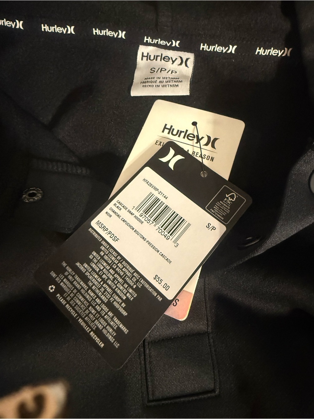 Hurley Black Bomber Jacket with Branded Tag